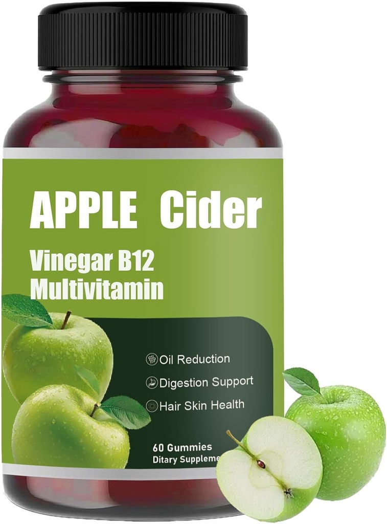 Jabolčni mošt Gummy-Apple Cider Vinegar B12 Multivitamin, naravni jabolčni kis - Vinagre de Sidra de Manzana Gomitas - Vegan & Gluten-free - 60 Gummies (1)