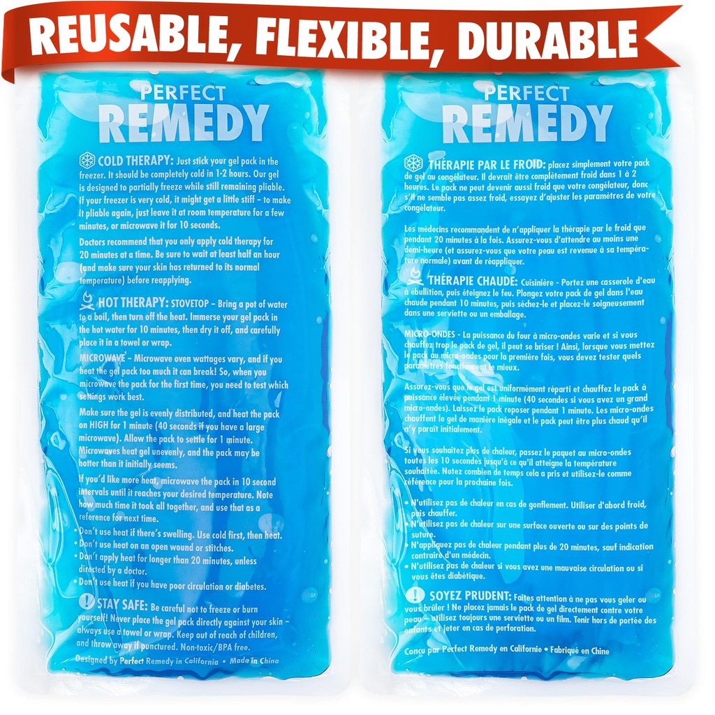 Perfect Remedy 2-Pack Gel Ledeni paketi za poškodbe ponovno uporabo, vroče in hladno pakiranje, ki je trajno, mehko in prilagodljivo, hitro lajšanje in okrevanje (modra, Reg 2PK)
