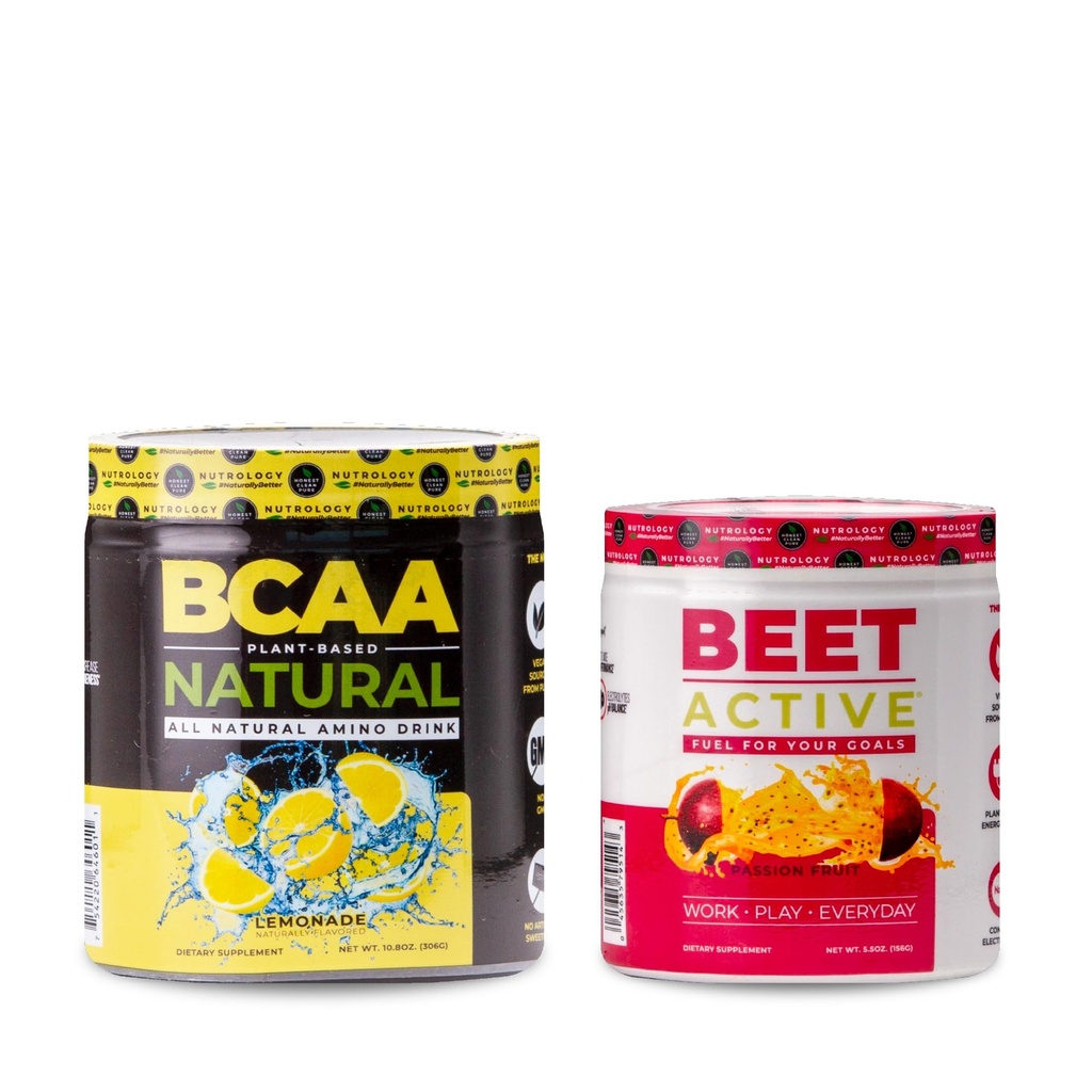 Nutrologija BCAA naravni, rastlinski BCAA prašek, limonada aroma (30 strežnikov) pesa aktivni, naravni predworkout prah, pasijonski sadni okus (30 servingov)