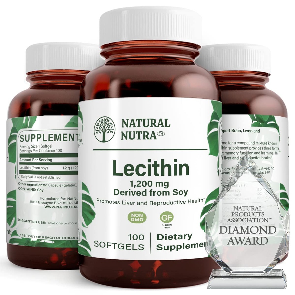 Natural Nutra Soy Lecithin 1200 mg prehransko dopolnilo - Možganske funkcije, zdravje jeter, Hepls zdravje prsi, Spomin povečanje dodatek - Gluten-free, BPA-free, 100 Mehčalci v recikliranje steklenic