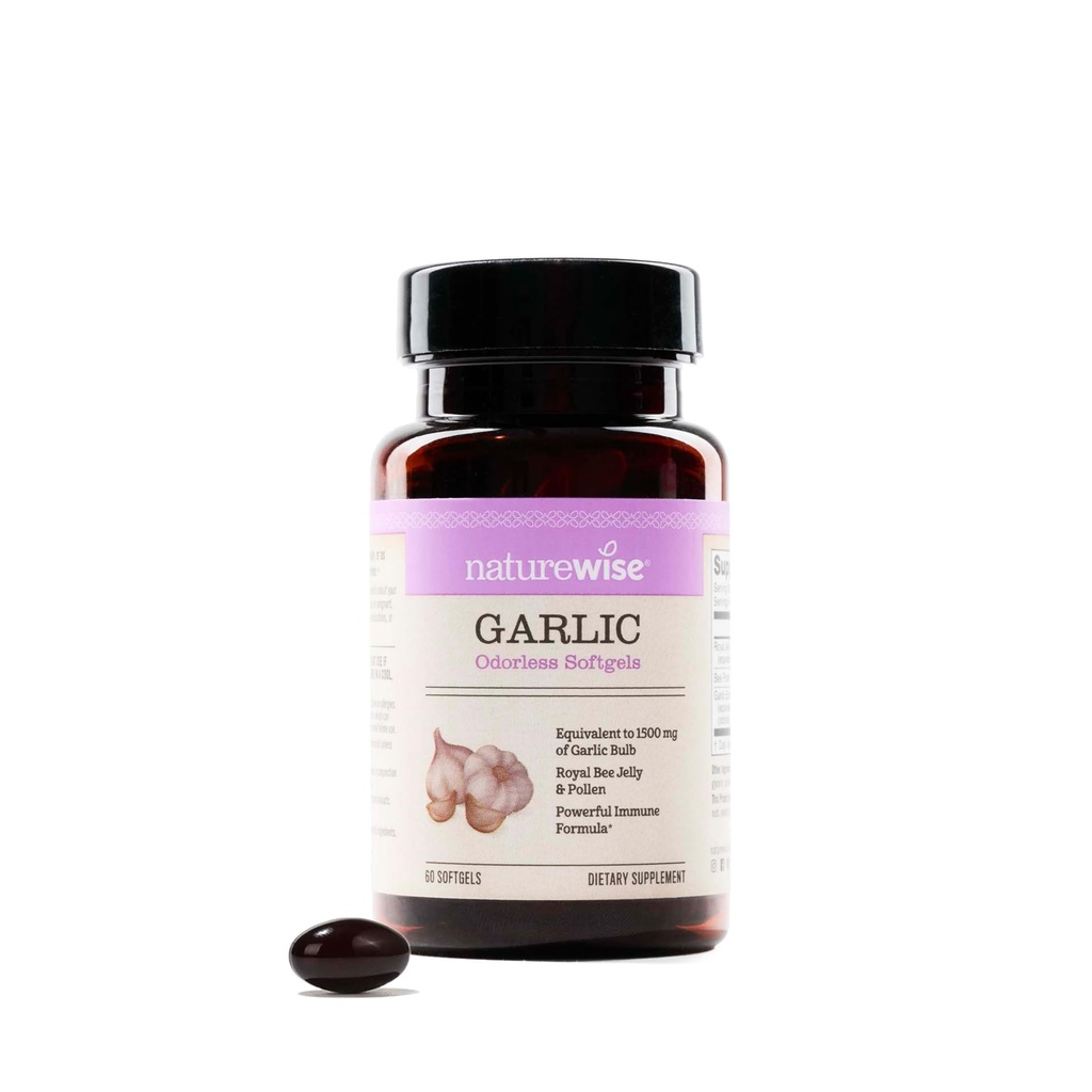NatureWise Obdorless Česne tablete - s Royal Bee Jelly & Pollen - Zeliščni dodatek za zdravje srca + Imunski sistem + Antioksidanti - Gluten Free, Non-GMO - 60 Softgels [2-mesečna zaloga]