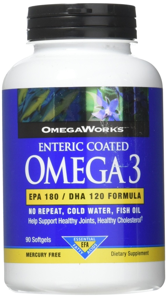 OmegaWorks Super Omega 3, EPA / DHA Maščobne kisline, Zdravi sklepi, Enterično prevlečenih 90 kapsul, 90 obrokov