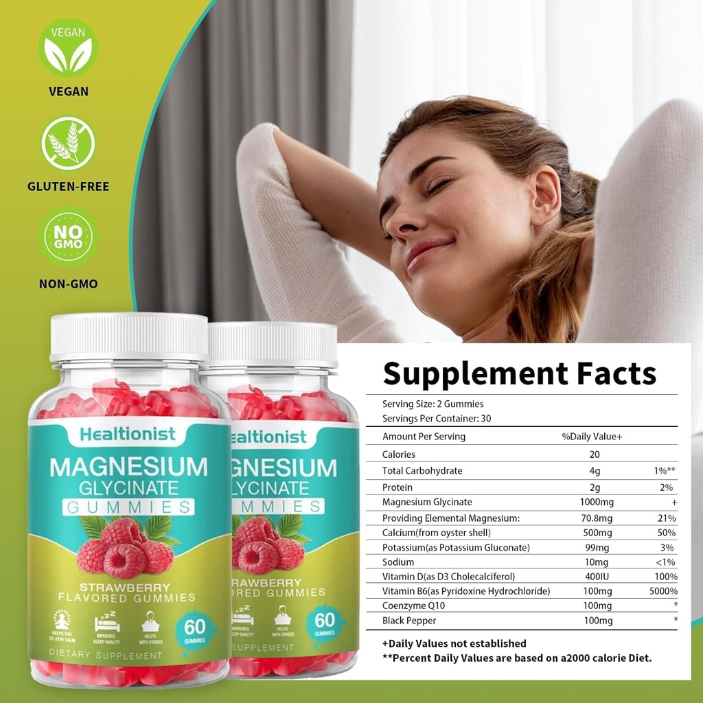 1 Pack Magnezij Glycinate Gummies za odrasle in otroke, Najboljši Magnezijev dodatek Gummy za spanje, Stres & mišice Relief in živec zdravje, 60 Counts Calm Gummies