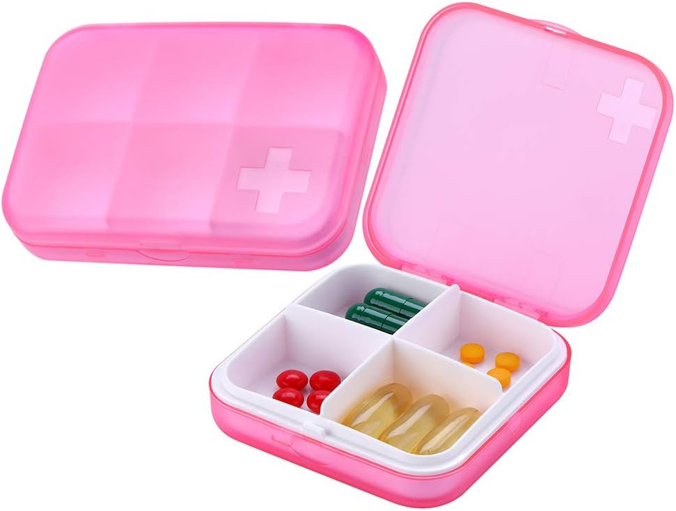 Prenosni Organizator tablet - Slim tablete Box za torbice ali potovalne, Kompaktne tablete Primer (4+6 Compartment, Pink)