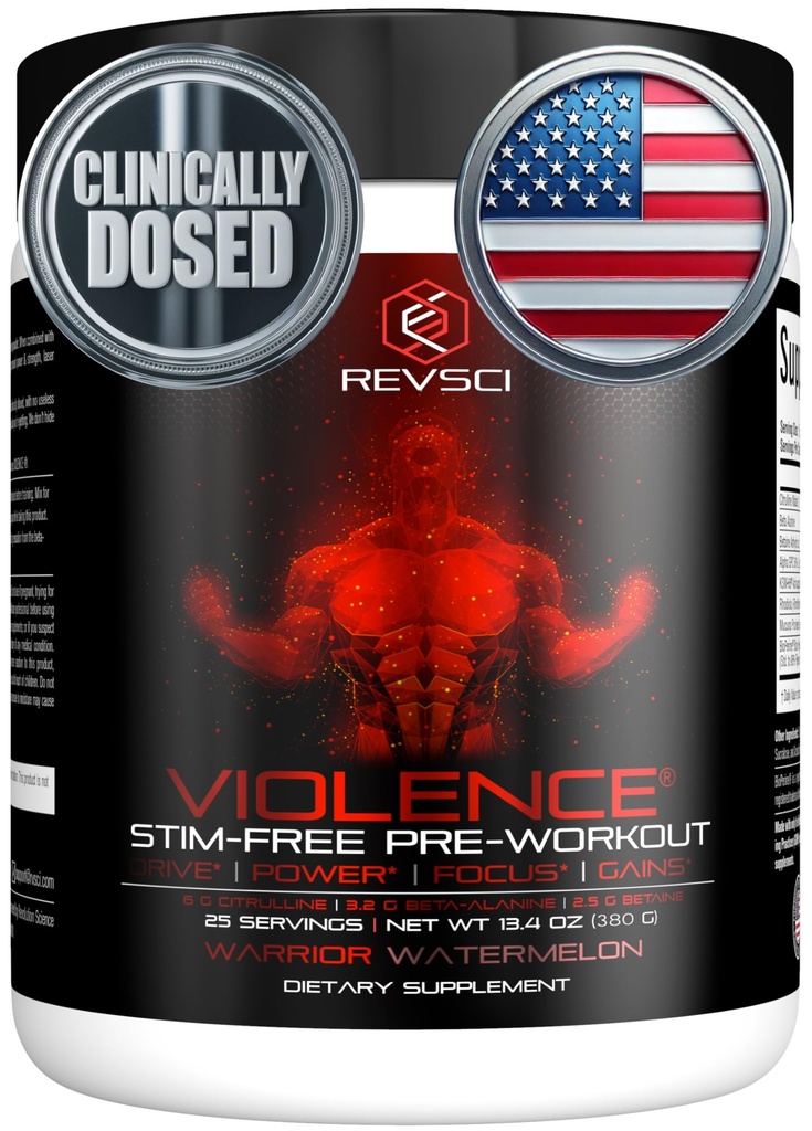 Nasilje Prosti Pred vadbe Powder z REVSCI, Precision Odmerjena ne Stim Preworkout Črpalka Pred vadbo Kofein Prosti Pred vadbe Powder, Pump Supplement & Stimulant Prost Nitric, Watermelon, 25 Serving