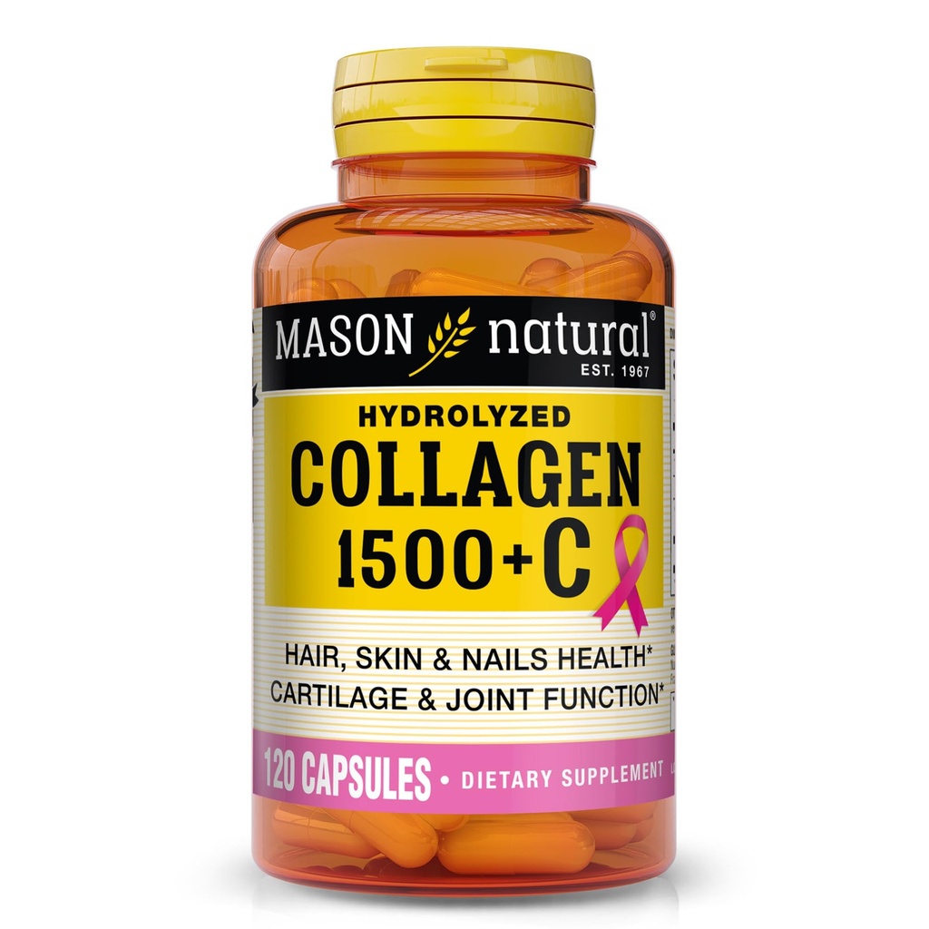 MASON NARAVNI 1500mg kolagen z vitaminom C, Biotin, & Kalcij, 40 dan dobave kapsule, dodatek za lase, kožo in nohte.