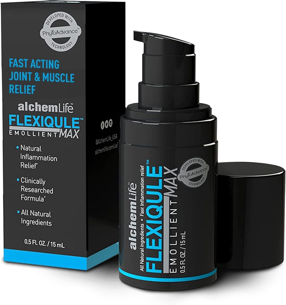 AlchemLife FlexiQule MAX - hitro delujoča mehčalo za podporo naravne skupne in mišične Relief - Soothes Stiffness & Aids Mobility - Močni Phyto-Actives of Ginger, Boswellia & Piperine - (15mL Pump)