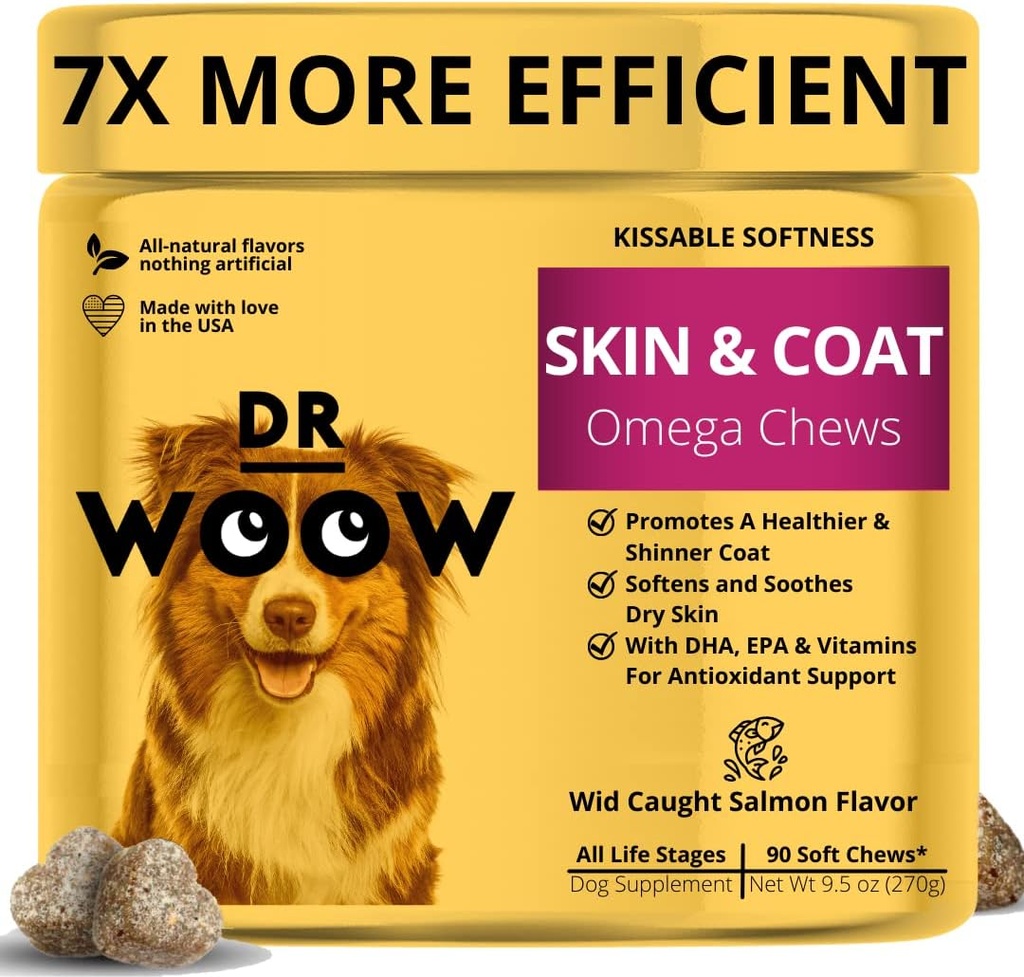 Omega Wild Aljaski Losos ribje olje 90 ct Soft Chews for Dog - Anti Srbečica in plašč + Alergija Podpora, s Kelp, Biotin, Vitamini, Cink - pomaga srbeča koža, alergije na pse, Lahko zmanjša sijaj