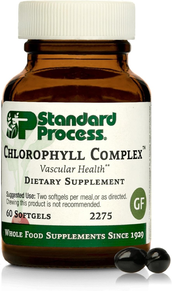 Standardni proces Inc. Chlorophyll Complex - Imunska podpora, Antioksidant dejavnost, zdravje kože in zdravje las Podpora z vitaminom A, sončnični lecitin, Ajda, španski Moss - 60 Softgels