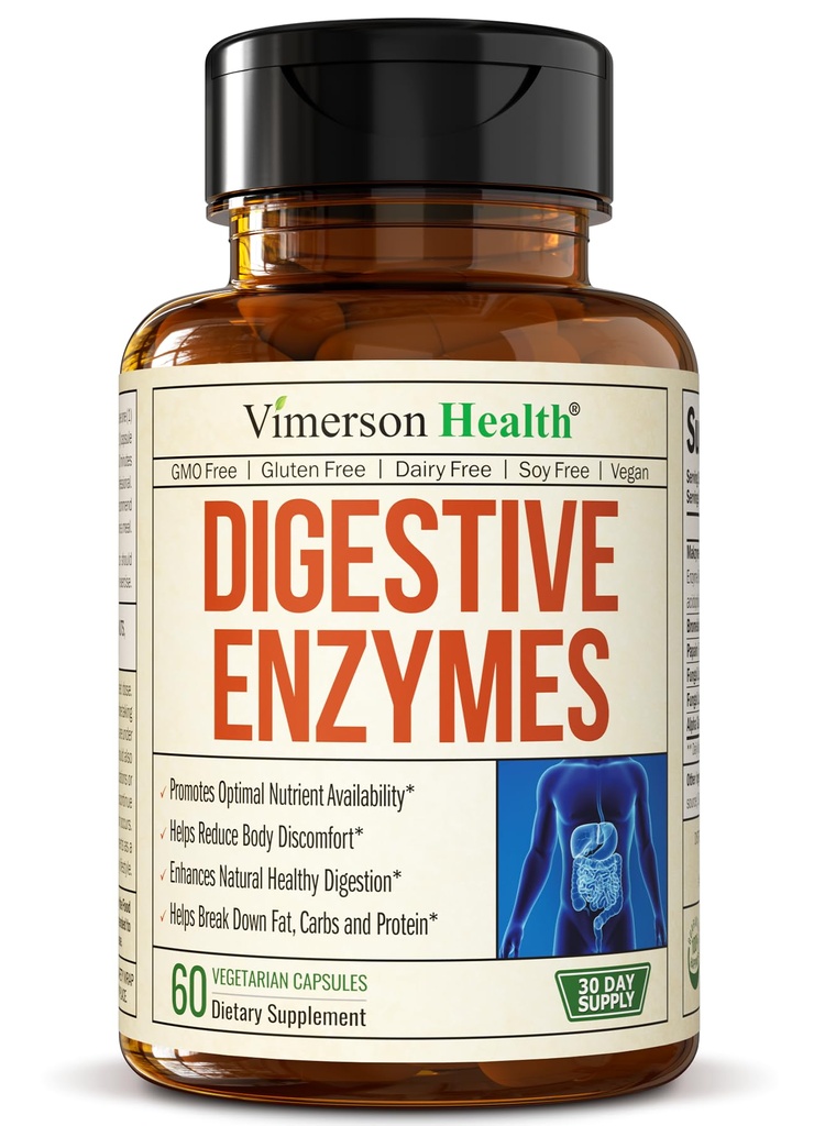Prebavni encimi - Probiotic Multi Enzyme (Enzimas Digestivas) - Prebavni dodatki z edinstveno Makzyme-Pro Formula - Napredni encimi za prebavo, Bowel gibanja & Nutrient Absorpcija. 60 kap