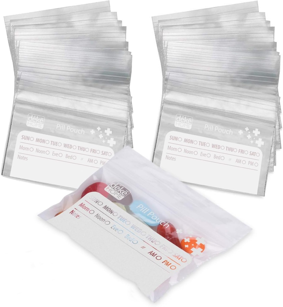 Deke Home - 250 Pack Clear Reseable Pills (4x2.75 in), Travel Medicine vrečke z napisom na etiketi, BPA-free tablete Organizator za zdravila, vitamini in dodatki