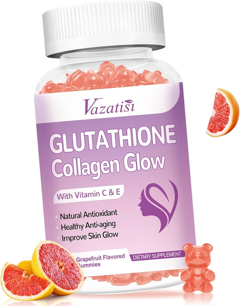 Glutatione Collagen Glow Gummies, Collagen Gummies z vitaminom C, E, Glutatione dodatek za ženske, nego kože, preprečevanje staranja, grenivke aroma, 60 Count