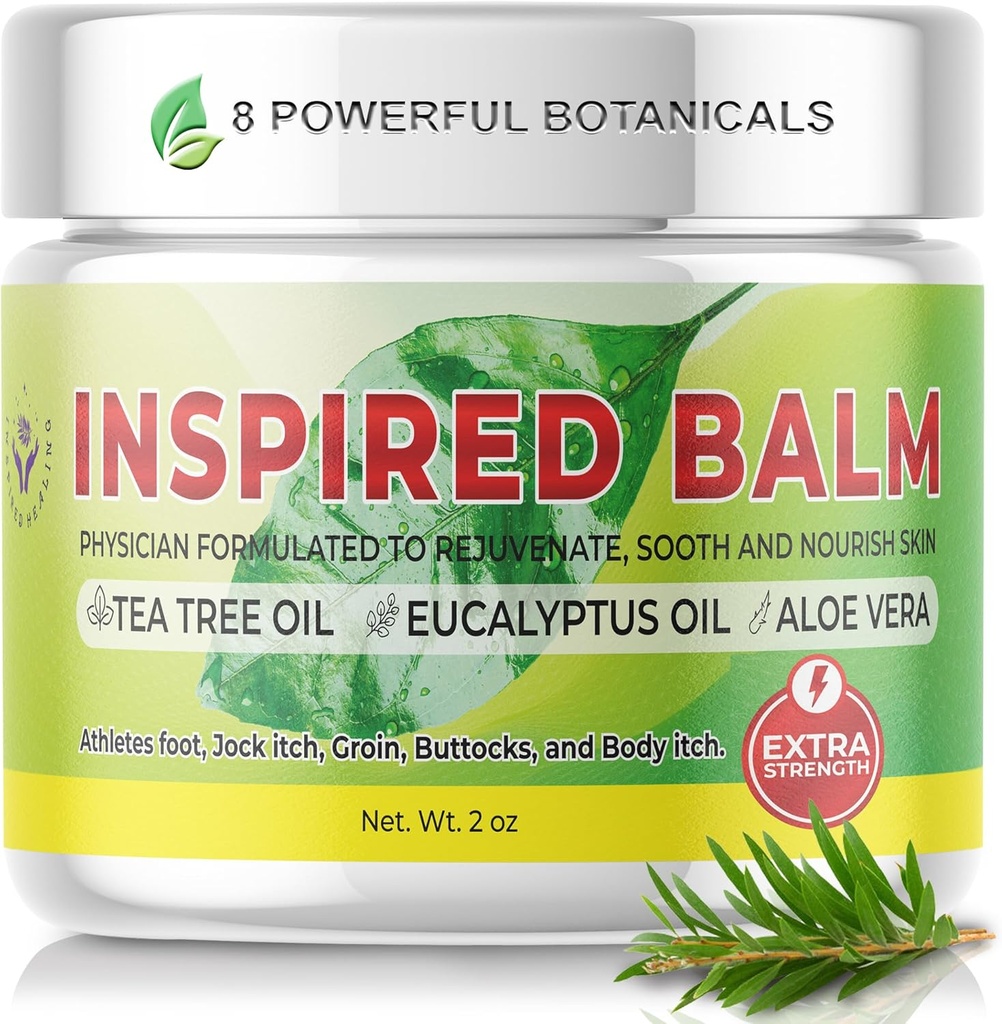 Extra Strength Tea Tree Balm for Skin - Athletes Foot Cream - Jock Itch Cream for Men & Women - Ringworm Cream - Ideal for Itchy, Dry Skin - Fast Acting Physician Formulated Tea Tree Foot Cream (2oz)