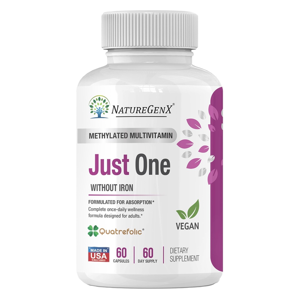 Samo en dnevno metilirani multivitaminski - 60 Caps Pure Metil B12, Metilfolate MTHFR podpora dodatek Iron Free Metilirani vitamini za moške in ženske 2 Meseca dobave Gluten brezplačno