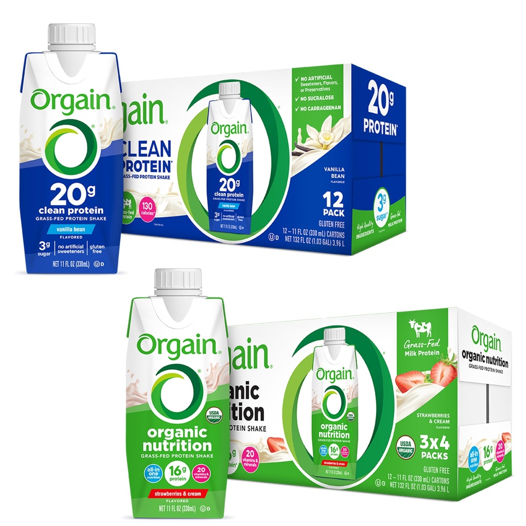 Orgain Clean Protein Shake, Grass Fed Dairy, Vanilla Bean (Pack of 12) in Orgain Organic Nutritional Protein Shake, Jagode in smetana (Pack of 12)