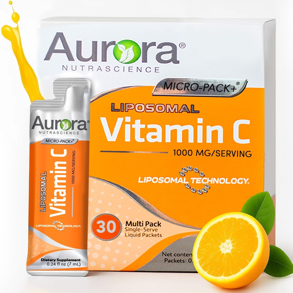 Aurora Nutrascience Micro Pack Liposomal Vitamin C, Imunska podpora, 1000 mg na serviranje, brez glutena, ne-GMO, 30 posameznih serverjev, 21, 7 oz