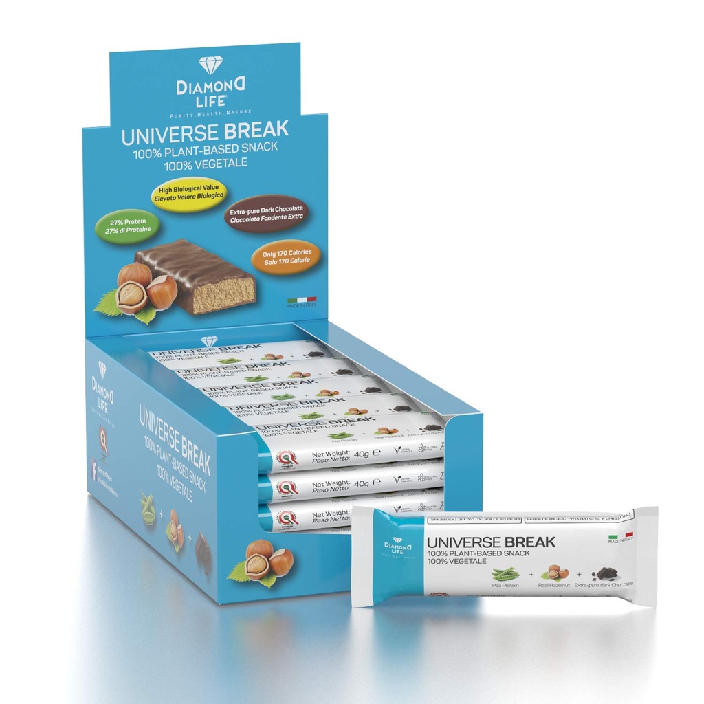 UNIVERSE BREAK - Lešnikov okus - Popolnoma uravnotežena nizkokalorična rastlinska ploščica - Diamond Life