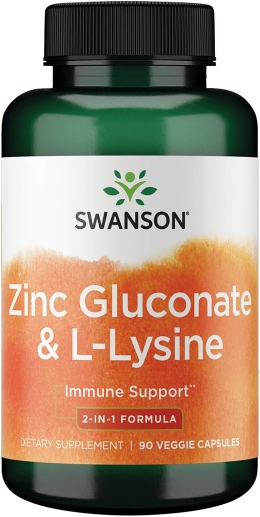 Swanson Cinkov glukonat '&' L-Lysine - 2-v-1 Formula 90 Veg Caps
