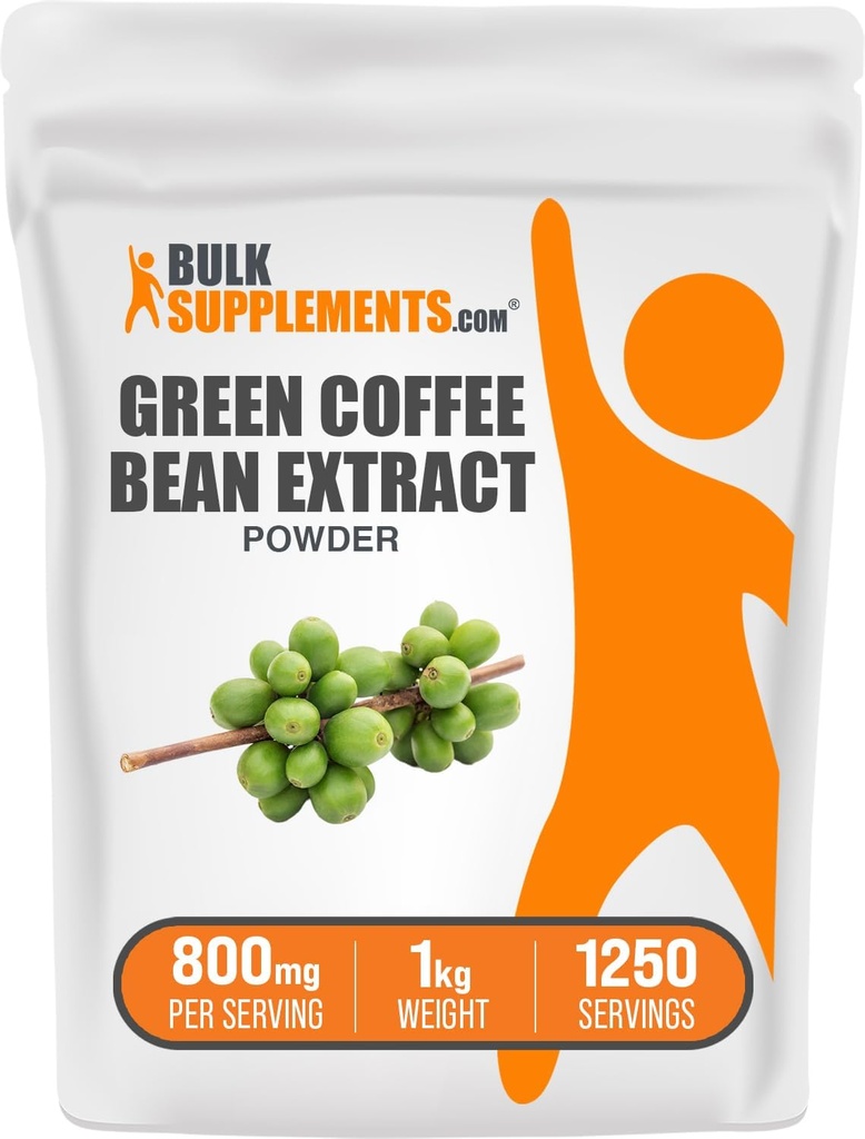 BulkDodatki Zelena kava fižol ekstrakt v prahu - Zelena kava fižol dopolnila - energijska podpora, Gluten Free, 800mg na serviranje, 1kg (2,2 lbs) (Pack of 1)