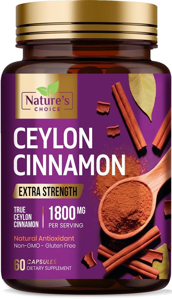 Ceylon Cinnamon kapsule 1800mg - Certified Organic Cinnamon, v plastenkah v ZDA, & Pure Extra Jakost Ceylon Cinamon dodatek, antioksidant tablete, brez GMO & gluten, brez sladkorja - 60 kapsul