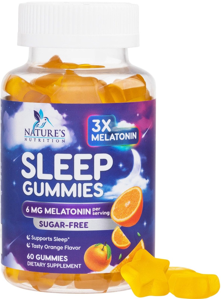 Melatonin Sleep Gumies Sladkor brez sladkorja - 6 mg Melatonin Sleep Gumies za odrasle, Dodatna moč Sleep Gummy dopolnila, občasno podporo za spanje dodatek, 6mg Gomitas para Dormir - 60 Count