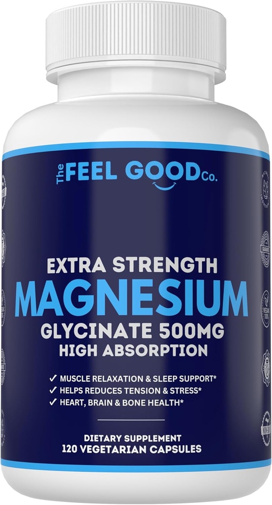 Magnezij Glycinate 500mg Čisti nočni spanec, 120 kapsul, visoka absorpcija - ne-GMO, Gluten prost, Vegan, Organski - Dopolnilo za spanje, zdravje srca živcev, kosti, mišice - Massive 4 Mesec oskrbe