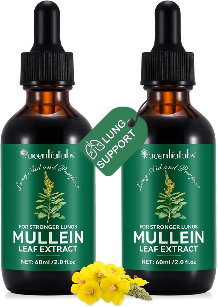 2 Pcs Organic Liquid Mullein Extract dodatek za pljuča zdravje - Vegan, brez dodatkovBronchial čiščenje za zdravje podpora- 2 fl mullein kapljice
