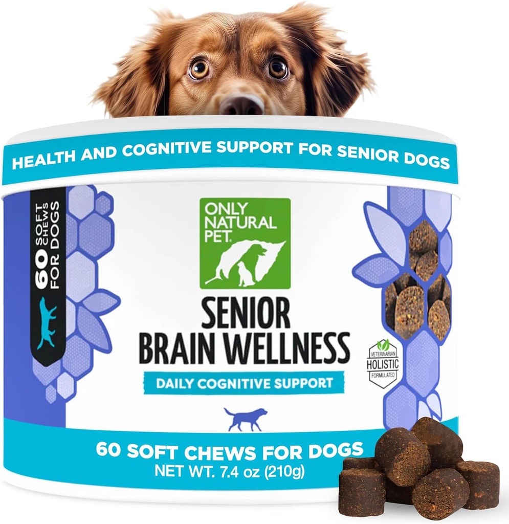 SAMO NARAVNI PET Senior Brain Wellness Dog Chews - majhne, srednje in velike pasme, Brezzobi in geriatrični psi, Mehki piščanec in slanina Okusi Prigrizki, Pečene priboljške - 60 Število