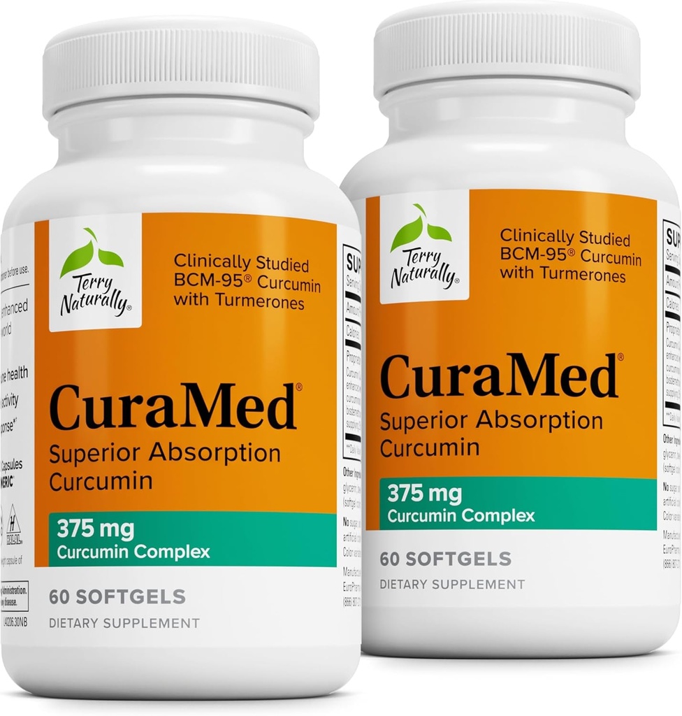 Terry Seveda CuraMed 375mg - Antioksidant dopolnilo za Brain & Immune Health Podpora - Prehranska dopolnila z Curcumin & Kurkumin Essential Oil - Zeliščna jetra Podpora - 60 Softgels (Pack of 2)