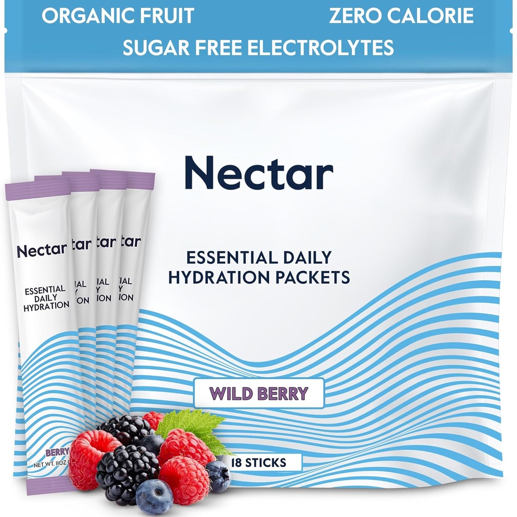 Nectar Hydration Packets – Elektrolitski paketi v prahu – brez sladkorja ali kalorij – Tekoči intravenski kompleti organskih sadežev za dehidracijo in hitro rehidracijo (Pakiranje jagode 18)