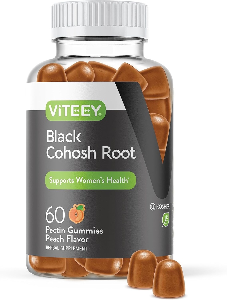 Viteey Black Cohosh Root Gumies - Menopause Relief za vroče bliskavice in nočne poti - Vegan, Gluten Free, Non-GMO - 60 Count
