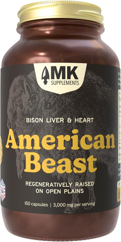MK Supplements American Beast, Bison organ dodatek za športnike, podpira moč, vzdržljivost in okrevanje, zmrznjeno, ne-GMO, Bison jetra & Bison Heart, 30 Serving (3.000 mg vsak)