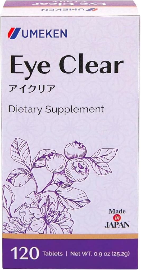 Umeken Eye Clear Dieteary dodatek, Borovničev ekstrakt, Lutein, Zeaksantin, Ginkgo, Vision dopolnila za odrasle, Eye Vitamini, 2 meseca dobave, 120 tablet, pakiranje po 120