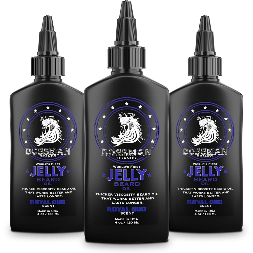 Bossman želeno olje za moške - 3 Pack (12 oz v skupaj, Royal Oud Scent) – Mehkužci, vlaži & pogoji z naravnimi sestavinami