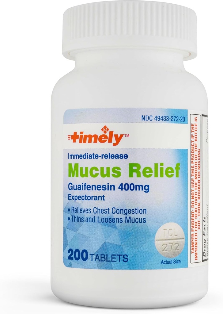 Time-CAP LABS, INC. Pravočasno sluz Relief Guaifenesin 400mg 200 tablet - Takojšnja sprostitev Mucus Phlegm Relief - Pričakovanje za sluz Odstranjevanje, Chest Congestion, gripa, prehladi, alergije
