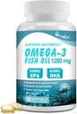 Omega 3 ribje olje dopolnila,Triple moč Omega 3 Hranilna dopolnila z 650mg EPA 450mg DHA na serviranje - Možgani, Oko, Srce in Imunsko zdravje podpora - 90 Softgels (45 Serv)