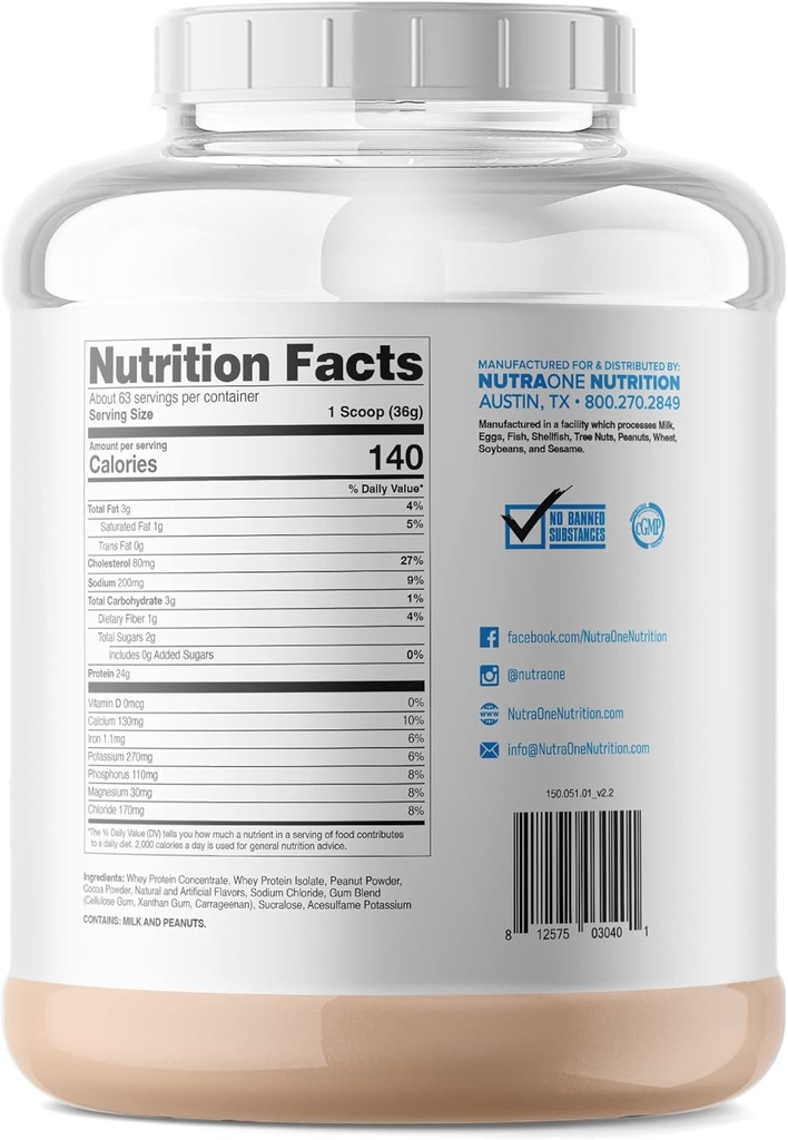 NutraOne ProteinOne Whey Protein spodbuja regeneracijo in izgradnjo mišic s praškom za stresanje beljakovin za moške in ženske (Chocolate PB Cup, 5 LB)