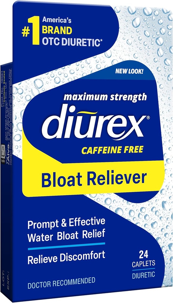 Diurex Kofein-free Bloat Relief, maksimalna moč, Relieve vode Bloat Nelagodje, Do 6 ur pomoči, 24 grof