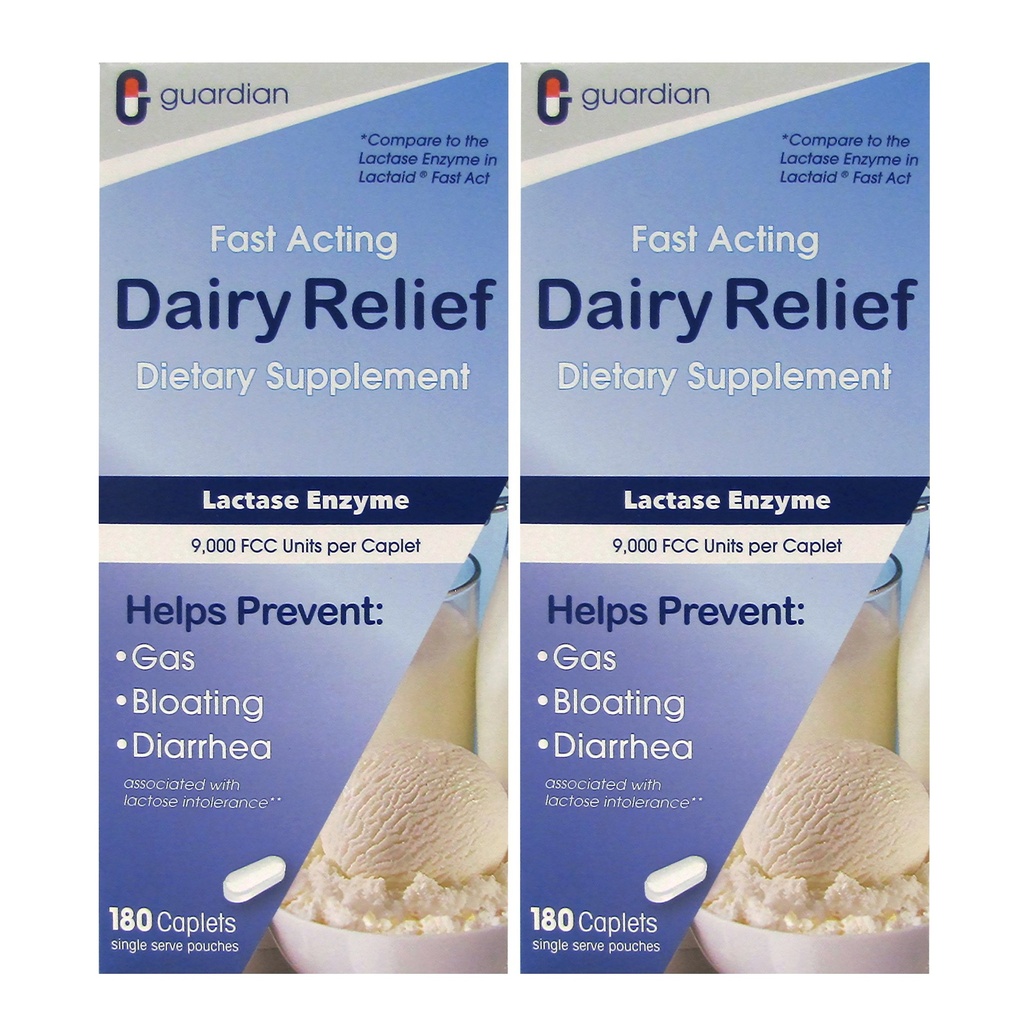 Guardian Dairy Relief Hitra delujoča laktaza, 360 Kapleti, 9000 FCC maksimalna moč, Laktoza Intolerance tablete, Laktaze Enzyme dodatek (360 CT)