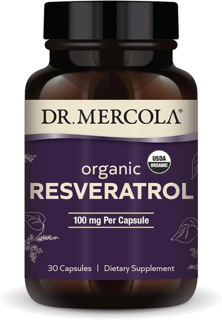 Dr. Mercola Organic Resveratrol - 100 mg celično-kardiovaskularna podpora - 99,9 Odstotek trans-resveratrol - iz japonskih Knotweed - 30 kapsul (30 servivov)