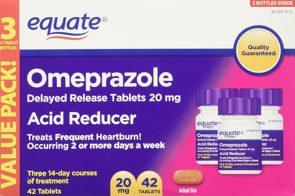Equate Omeprazol 20 Milligram, reduktor kisline, zapoznelo sproščanje, 42 tablet