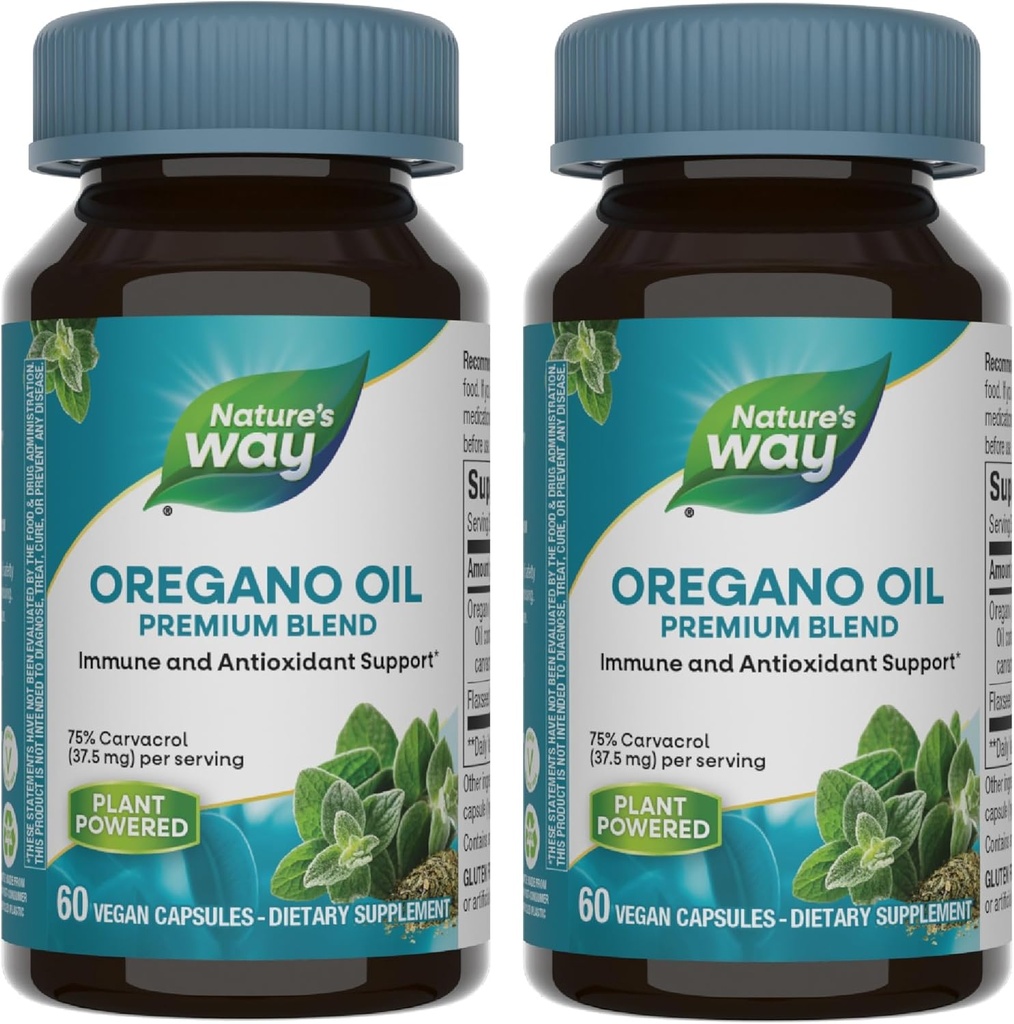 Narava Pot Oregano Oil – Imunska podpora Dodatek* - 75-85% Carvacrol – Gluten Free – 60 Veganske kapsule (2 pakiranji)