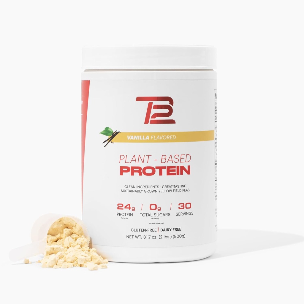 TB12 Rastlinski beljakovinski prašek Toma Bradyja, 24g veganskega proteina Pea, nizkega sladkorja, nizkih ogljikovih hidratov, ne-GMO, nadomestek obrokov, keto prijateljsko, paleo, brez sladkorja, vanilija aroma (30 servivov/2.12lb)