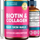 Tekoči kolagen in biotin za ženske - 30000mcg Kolagen in Biotin za rast las - Izdelano v ZDA - Hidrolizirano kolagensko in biotinsko olje za rast las, zdrave kože in nohti - Veganski kolagen in Biotin Vir - 2 fl oz