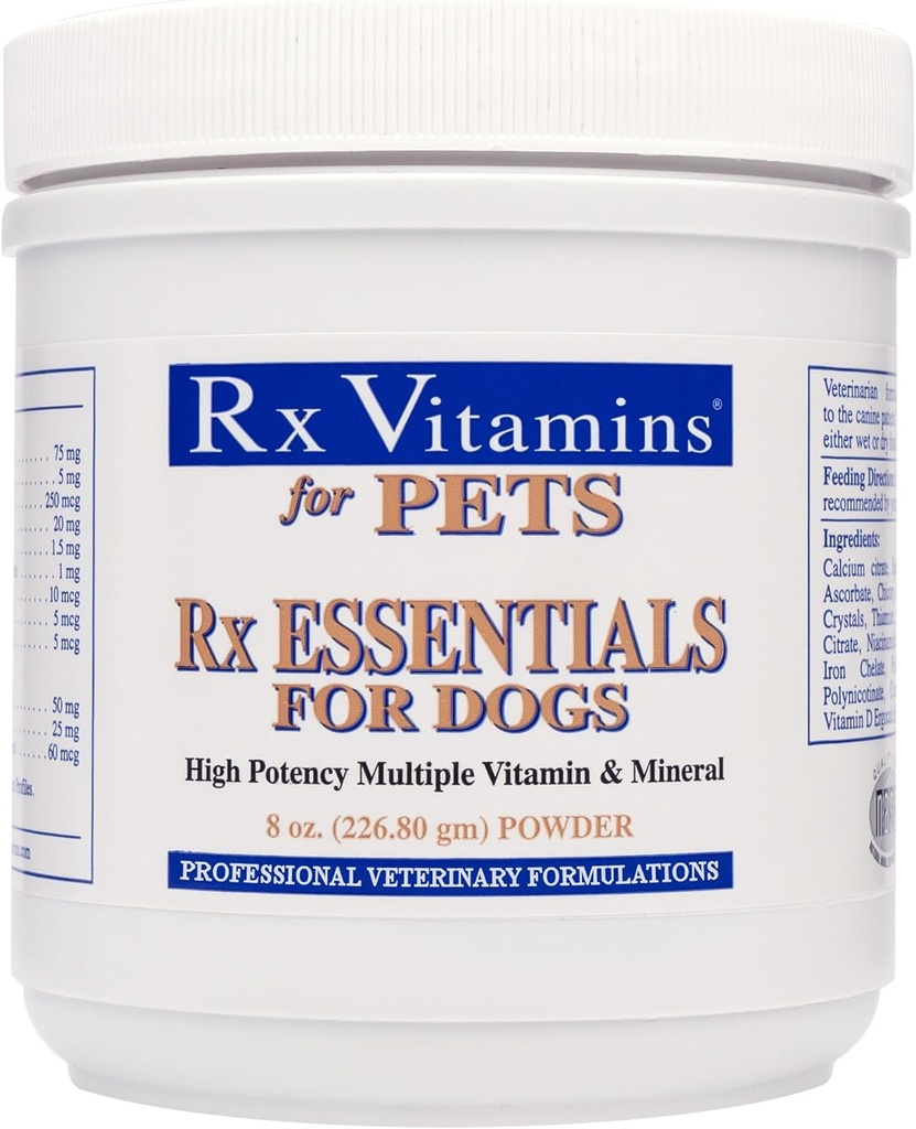 Rx Vitamini Esencialne snovi za pse - Vitamin in mineral multivitamin - Podpira imunski sistem Prebavno zdravje in zdravje kosti - Prašek 8 oz