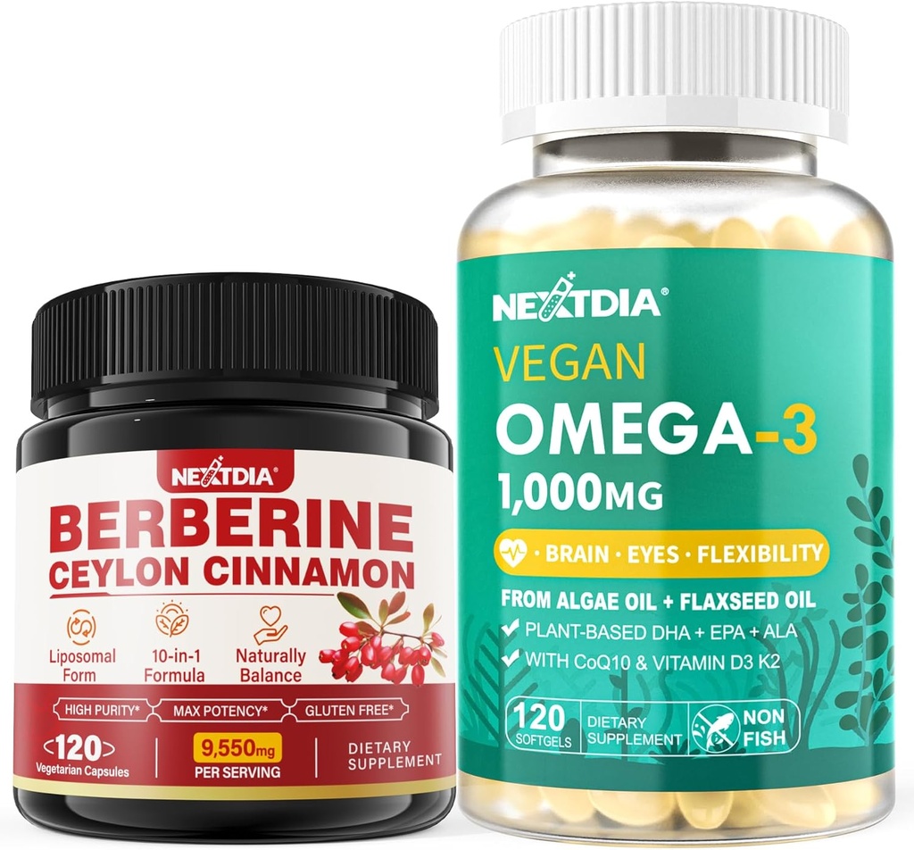 Berberine dodatek 1500mg + Vegan Omega 3 dodatek 1000mg