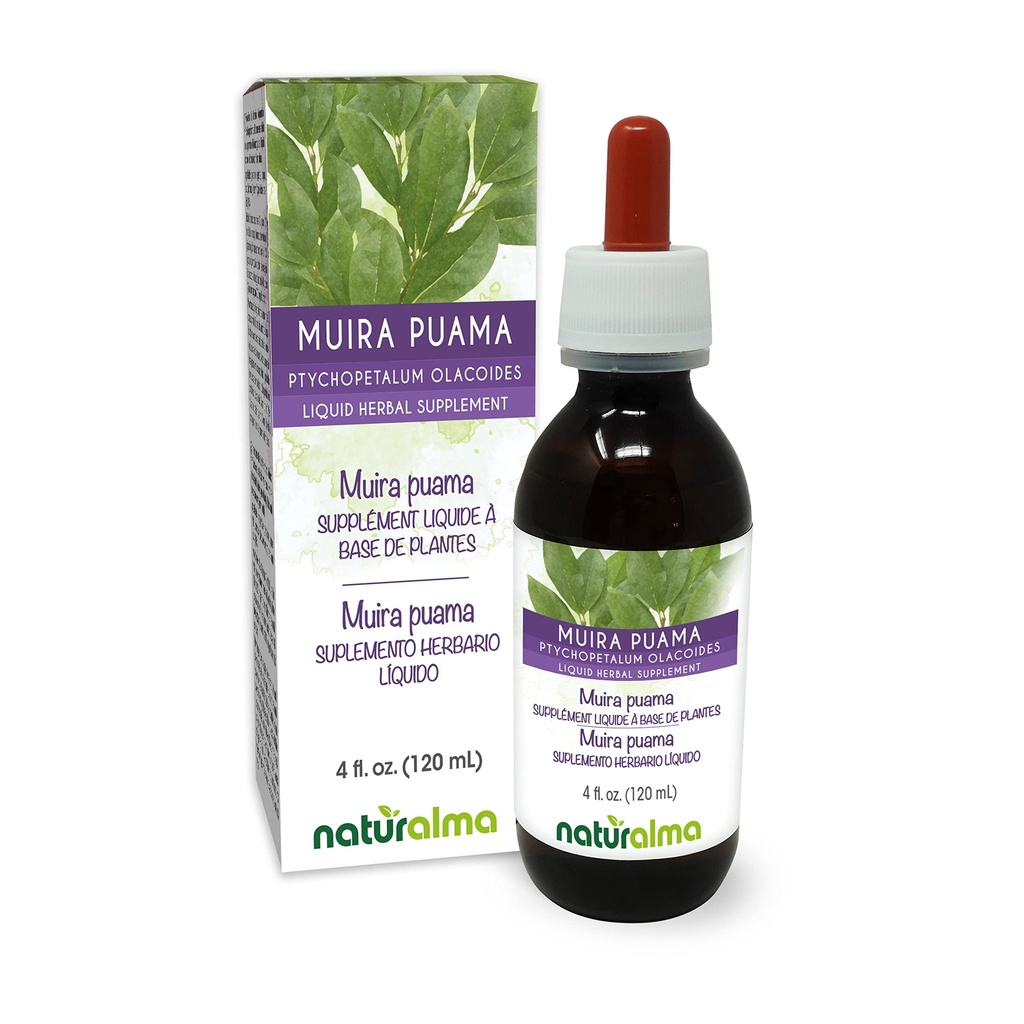 Naturalma Muira puama (Ptychopetalum olacoides) lubje Alkohol-free Tinkture - 4 fl oz Tekoči ekstrakt v kapljicah - Zeliščni dodatek - Vegan