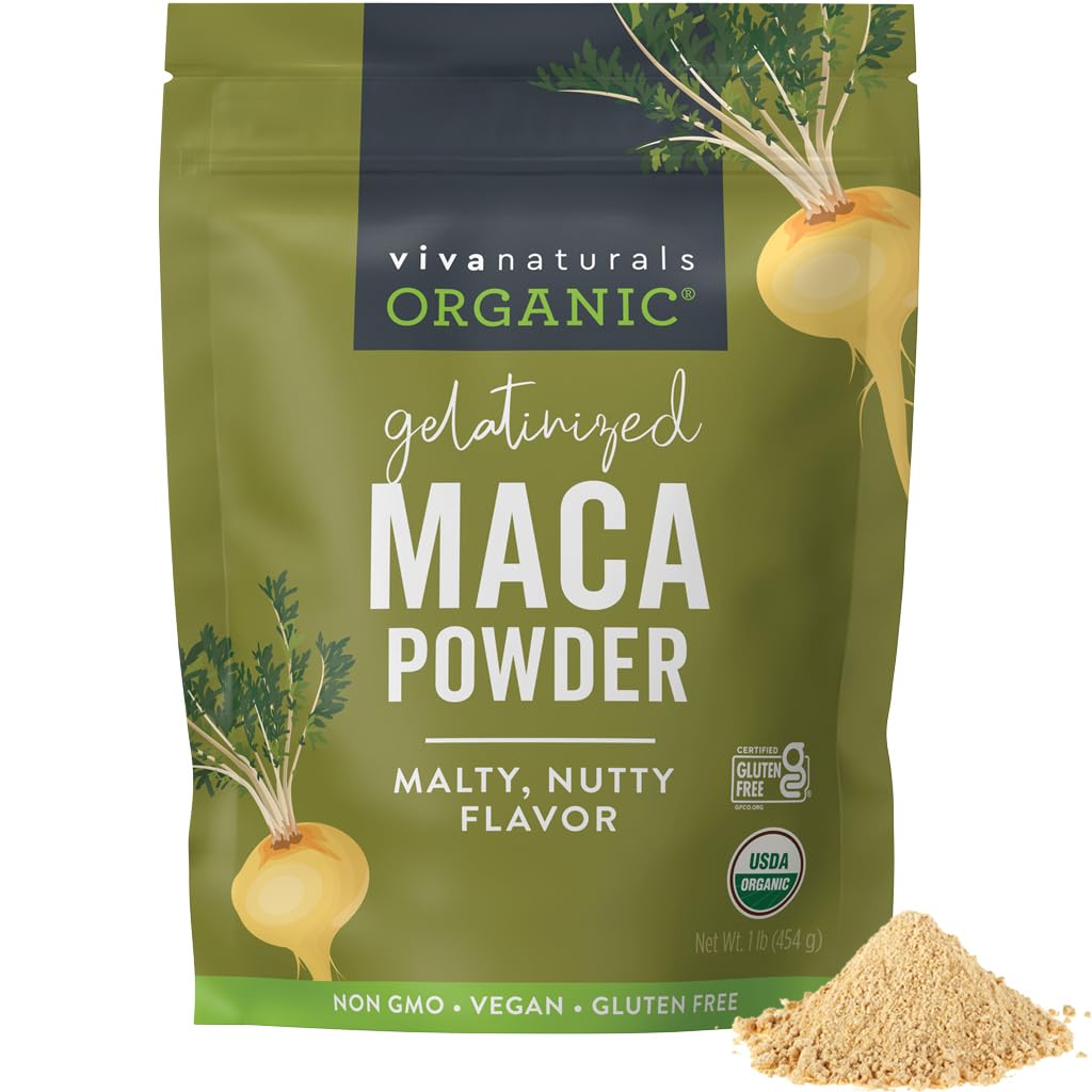 Viva Naturals Organic Maca Prašek, želatinizirano, 16 oz (1 lb) – Vegan, USDA Organic, Gluten-free, Non-GMO Perujski Superhrana v Reseable Bag