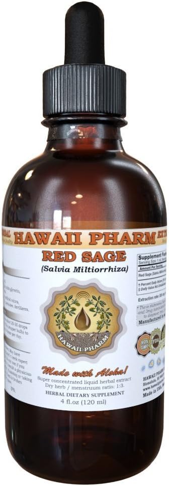 HavajiPharm Red Sage (Salvia Miltiorrhiza) Tekoči ekstrakt, Tinktura, Zeliščni dodatek, Made in USA, 2 fl.oz