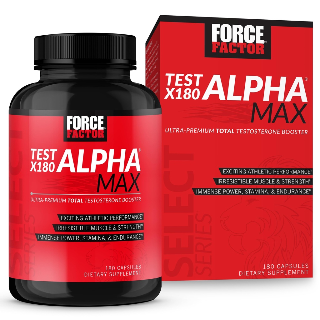 FORCE FACTOR test X180 Alpha Max skupni testosteron in dušikov oksid Booster za moške s Fenugreek semena in Tribulus za povečanje pretoka krvi in izboljšanje moški atletske zmogljivosti, 180 Kapsule